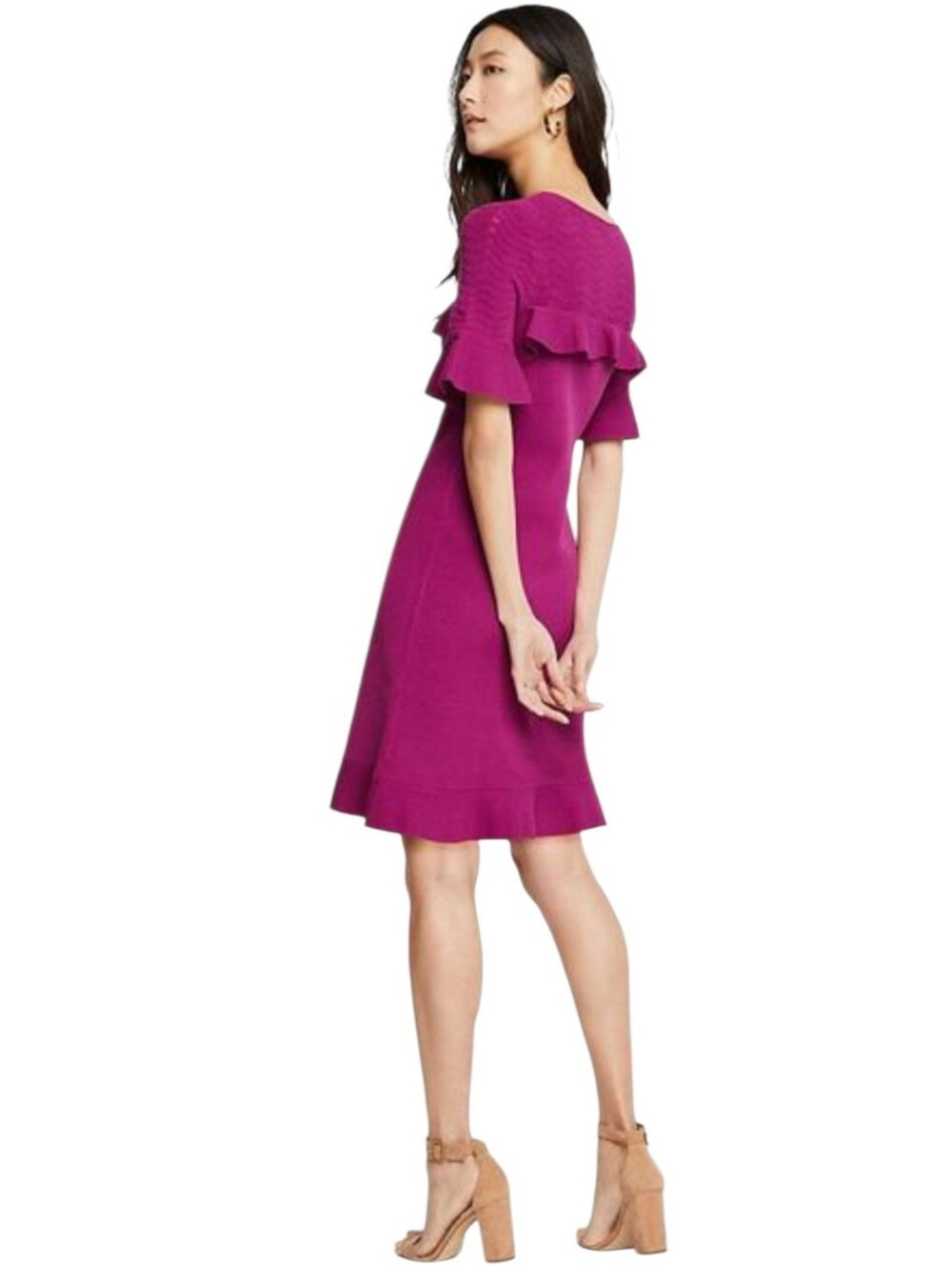 Ann Taylor Fuschia Knit‎ Ruffle Shift Dress Size Medium